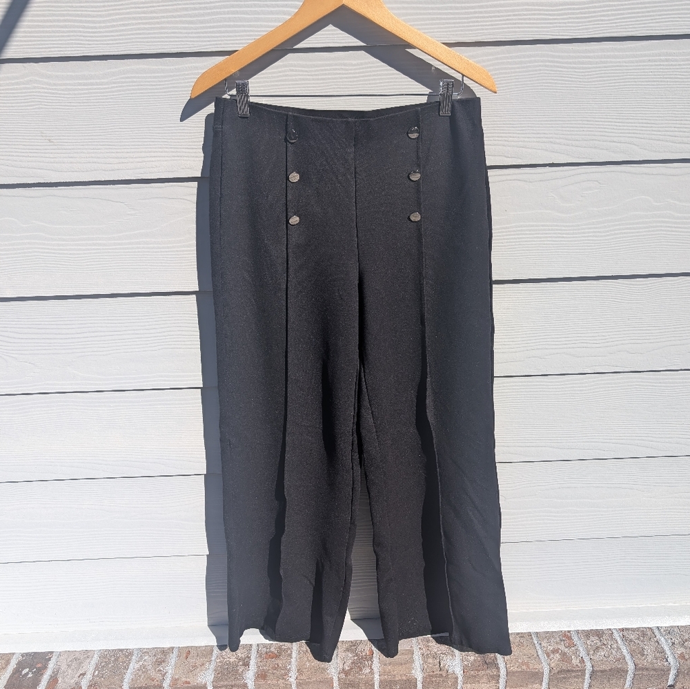 SOLD Halara Pants Size L High Waist Wide Leg Black Pockets Buttons Slim Flare - Picture 7 of 11